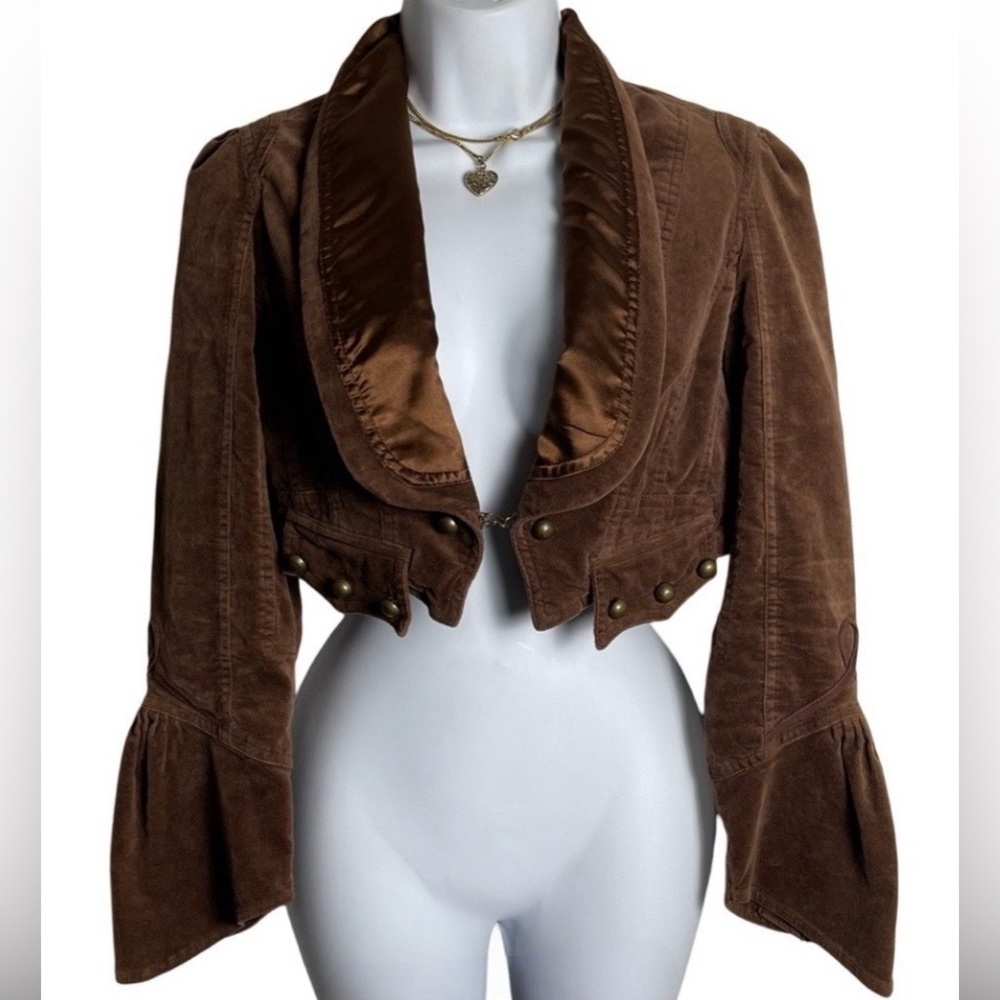 Picasso Style Women’s Brown Vintage Cropped Velvet  Jacket Size M